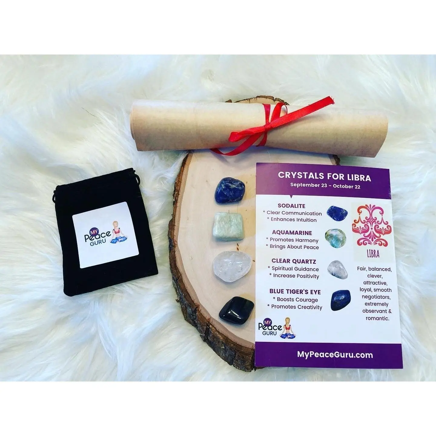 Libra Gift Set Zodiac Sign Crystal Healing Stones in a Velvet Pouch with 7-10 Page In-Depth Astrology Scroll Report Gift Box