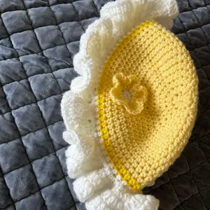 Handmade Crochet Ruffle Hat - Soft Cozy Stretch Fit for Aesthetic Outfits