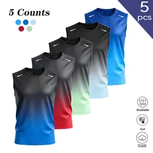 Clean Gent 5-Pack Men’s Gradient Crew Neck Sleeveless Sports Tank Tops, Polyester Fabric, Breathable T-Shirt Style, Sport/Fitness/Casual Versatile Wear, Durable and Machine Washable