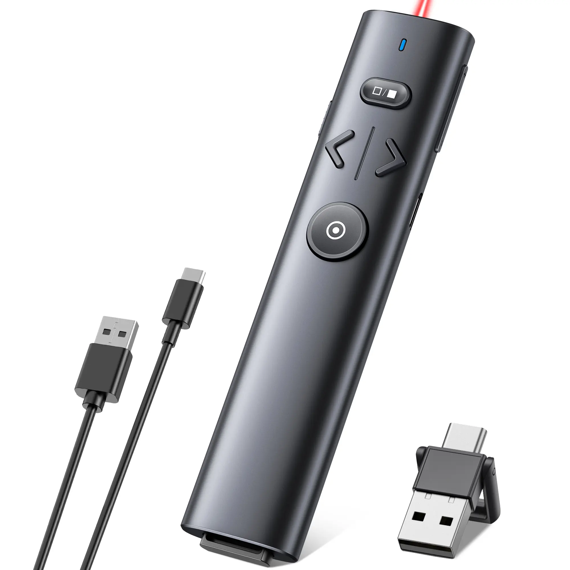 2-in-1 USB Type-C Presentation Clicker with Red Pointer, Rechargeable Battery 2.4GHz Wireless Presenter Remote Slide Advancer for PowerPoint, All Ages Computer Office Use