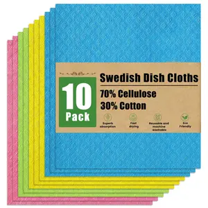 Swedish Dishcloths for Kitchen, 10 Pack Reusable and Washable Cellulose Sponge Cloths Dish Towels, Absorbent and No Odor Paper Towels for Dishes ＆ Counters, Assorted