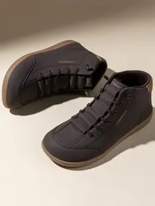 Men's Wide Head Sneakers, Hobibear Spring Autumn Mid-Top Casual Shoes, Comfortable Flat Footwear for Daily Wear & Sports Activities, Lace Up Sneakers, All Seasons Sneakers, PU Leather Sneakers