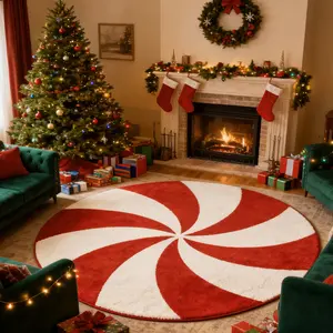 Christmas Living Room Carpet, Round Non-Slip Washable Rug, Home Decorative Rug, Soft Candy Pattern, Home Decor for Bedroom Sofa Coffee Table