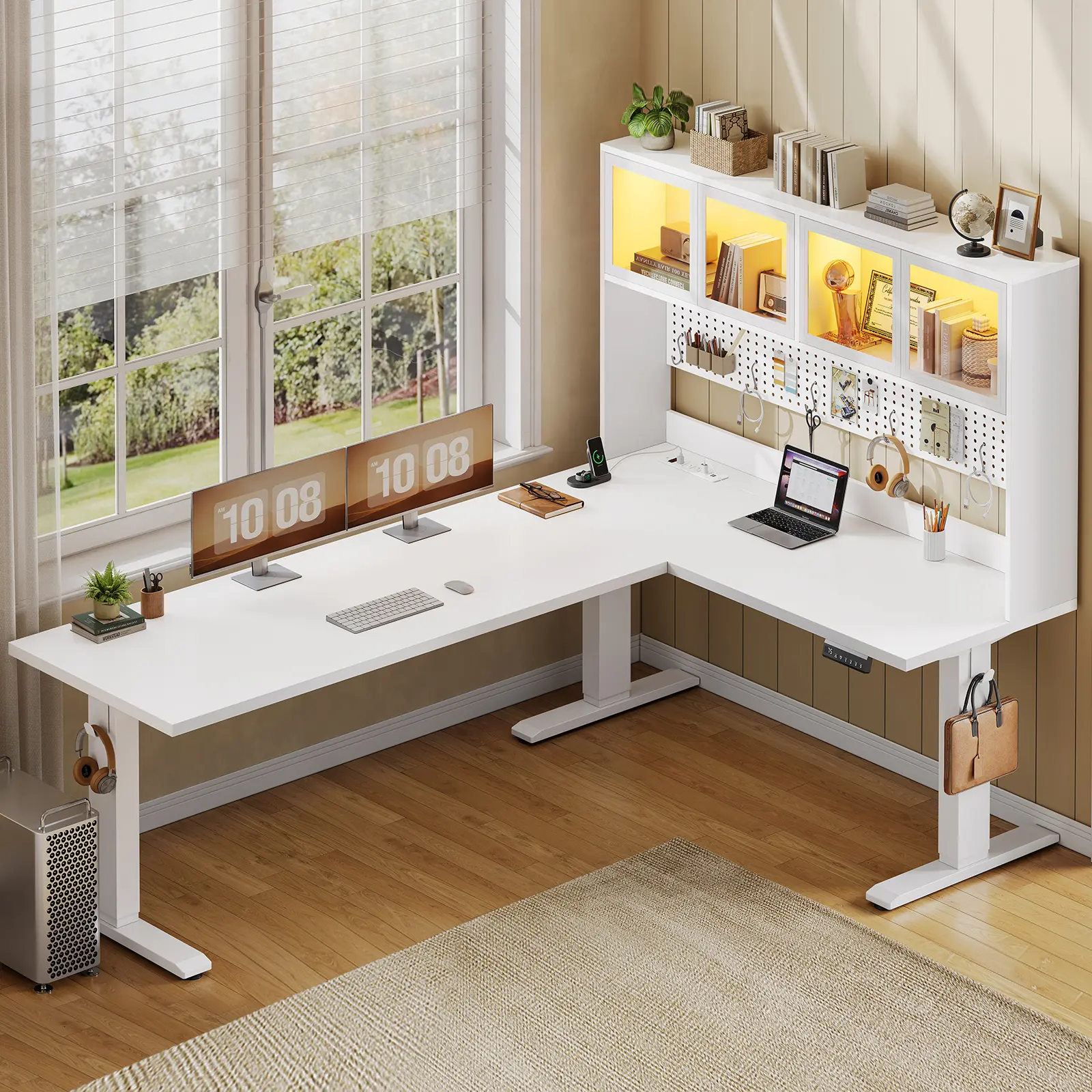 SEDETA 67 Inch Standing L Shaped Gaming Desk Office Computer Desk with Storage Hutch Stand Up Corner Desk with Pegboard & Led Lights for Home Office SEDETA 67 Inch Standing L Shaped Gaming Desk Office Computer Desk with Storage Hutch Stand Up Corner Desk with Pegboard & Led Lights for Home Office