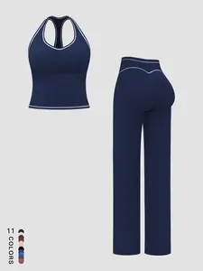 Tiktok Trend Quick-Dry Sports Tank Top, Buttery Soft High-Waist Waist Trainer, Colorblock Casual Set, Spring & Fall Fashion, Workout Sets Women