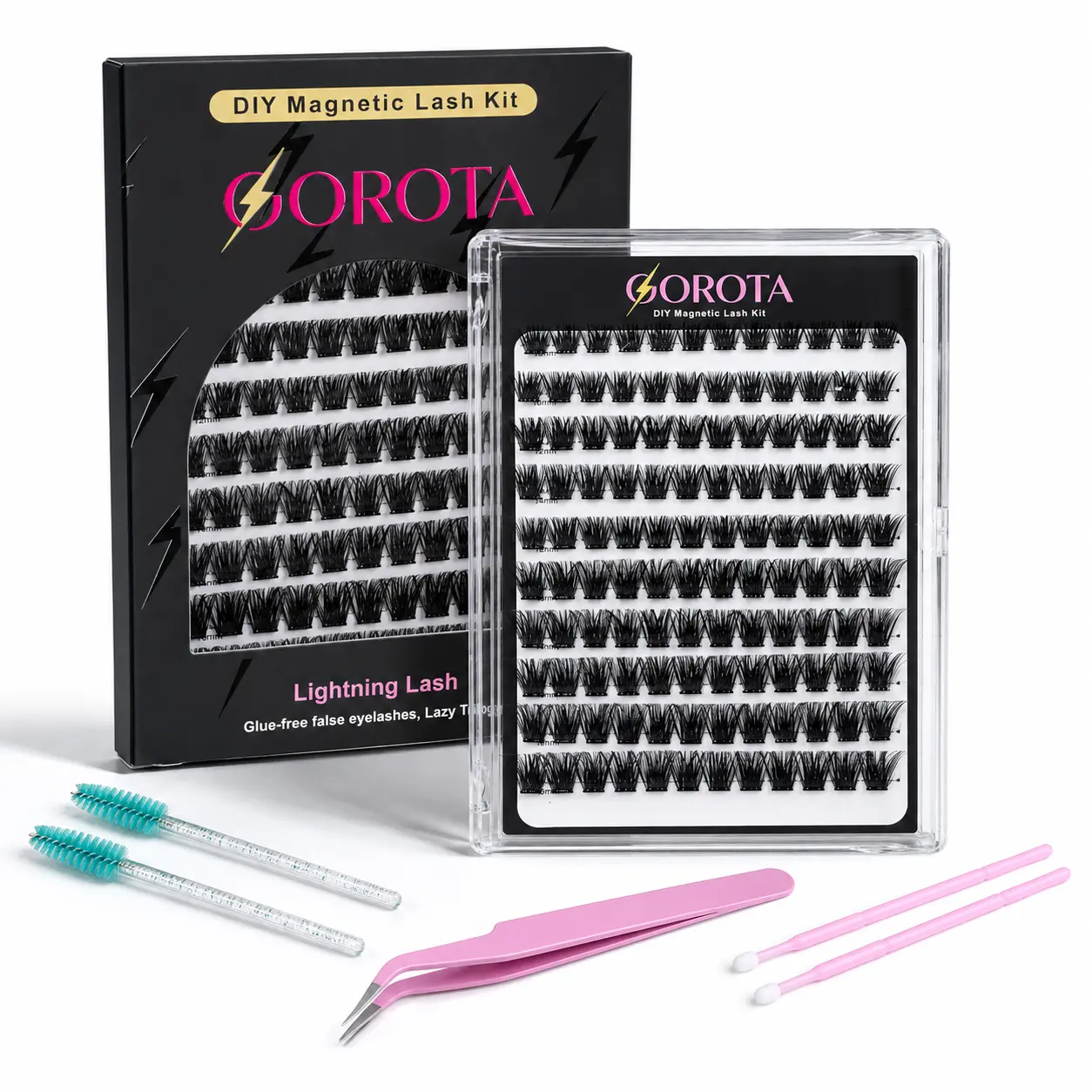 GOROTA Glue-Free DIY Cluster False Eyelash Kit – Natural & Voluminous Style, Lightweight & Soft, Beginner-Friendly, Home Extension Lash Set