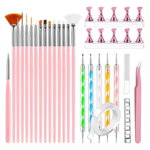✨ 26-Piece Nail Art DIY Brush Set, Nail Art Kits, Includes Nail Brushes / Double-ended Dotting Pens / Magnetic Nail Stands / Double-Sided Tape / Tweezers / Nail Files. Suitable for Home DIY and Nail Art Training – A Must-Have for Nail Artists