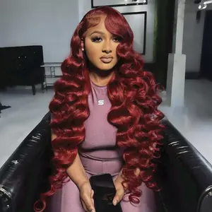 STERLY #99J Burgundy Body Wave Wig 13x6 Full Frontal Wig Human Hair Wig