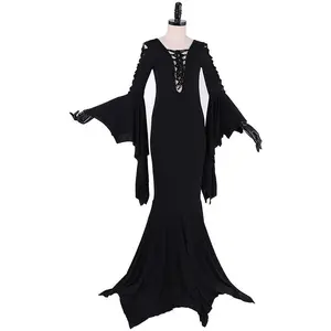Morticia Addams Cosplay Costume Women's Gothic Black Dress Halloween Costume