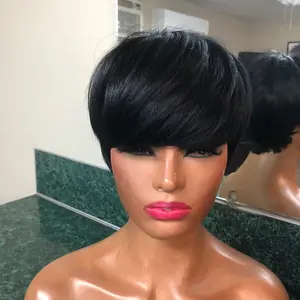 Short Pixie Wig Straight With Full Bangs