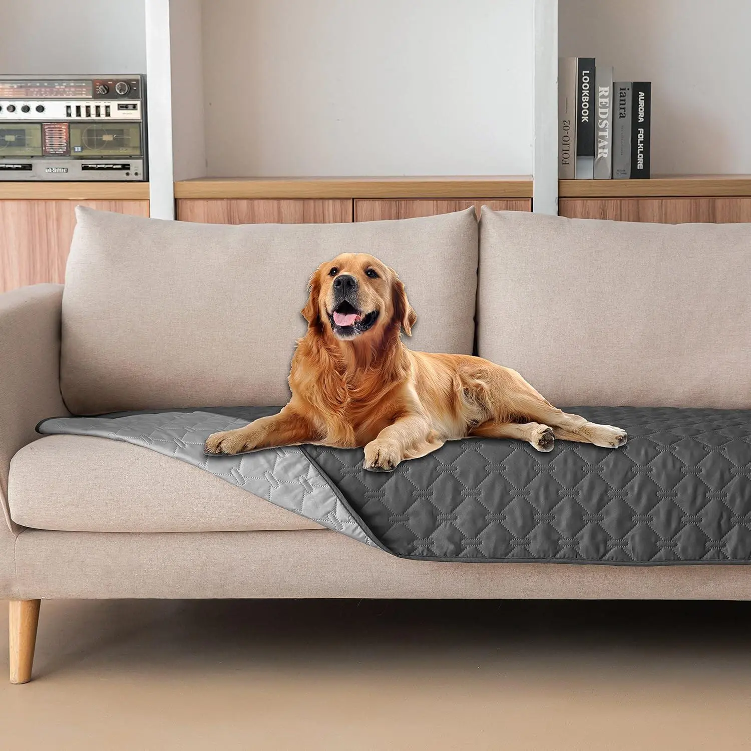 3X Stronger Polyester Waterproof Pet Blanket - 30x70in Scratch-Proof, Non-Slip, Stain-Resistant Furniture Protector for Dogs/Cats, Reversible Design, Durable, Machine-Washable, Easy-to-Maintain Cover, Dark Grey/Light Grey (Extends Furniture Life)