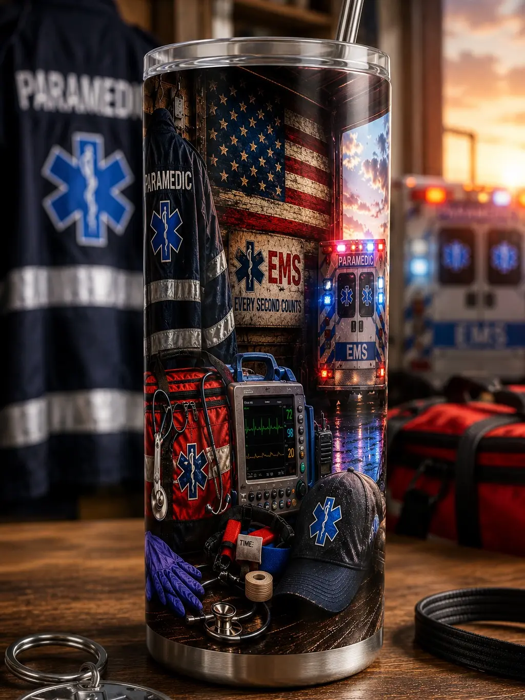 EMT Paramedic 20oz Skinny Tumbler | EMS Gift | First Responder Stainless Steel Insulated Coffee Cup life