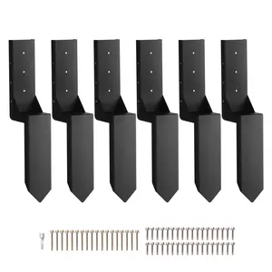 VEVOR Fence Post Anchor Repair Kit, 6 Pack Inner Diameter 3.5 x3.5 Inches Heavy Duty Steel Fence Post Support Stakes, Anchor Ground Spike for Repair Tilted, Broken Wood Fence Post, Enveloping