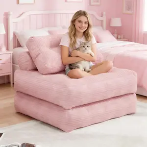 【Sweet Sofa Bed!!! 】Mr IRONSTONE Folding Sofa with Headrest, Convertible Sleeper Chair with Pillow Foldable Mattress with Back Support, Pink Gray Beige for Small Living Spaces