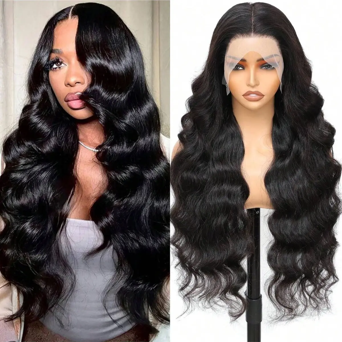 13X4 13X6 180% Density Transparent Lace Frontal Human Hair Wigs Peruvian Body Wave Pre Pucked Human Hair Wigs For Women hd transparent lace front hair