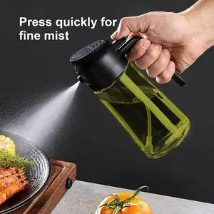 2 in 1  Oil Sprayer for Cooking 16oz/470ml Light-Blocking Dark , Olive Oil Dispenser Bottle for Kitchen, Premium Dark Green Glass Oil Bottle, Food-Grade Oil Mister for Air Fryer, BBQ