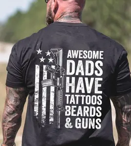 Awesome Dads Have Tattoos Beards & G*ns Fathers Day Gun Men's T-Shirt Design On Back, Hoodie, Sweatshirt, Funny Graphic Tee, Hoodie, Sweatshirt, Tops, Unisex