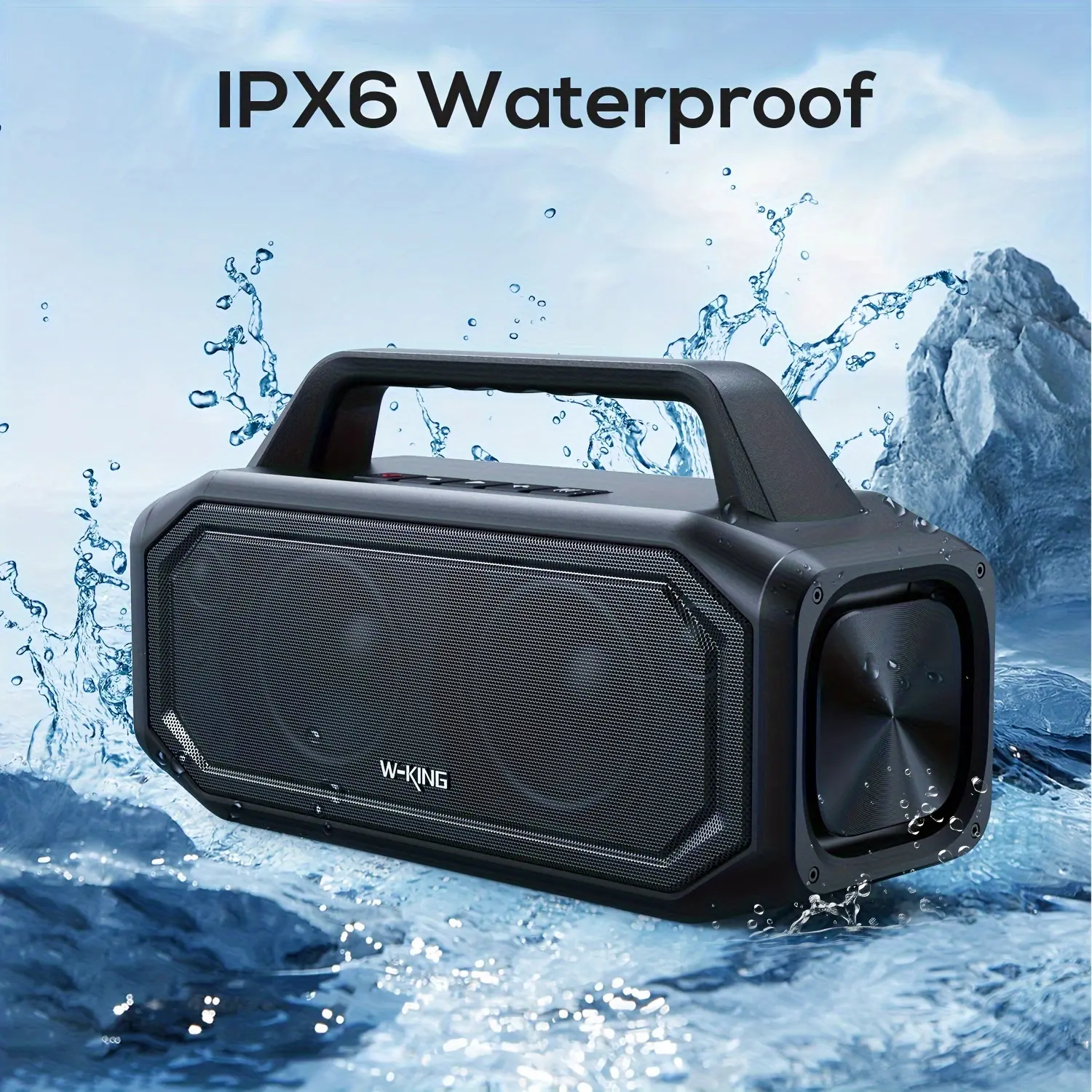 W-King 80W Peak Output Portable Waterproof Bluetooth Bass Speaker - IPX6 Rating, Rechargeable, NFC, Stereo Pairing, USB Playback, TF Card, Auxiliary Input, Wireless Audio Support, Speakers, Bluetooth Speaker