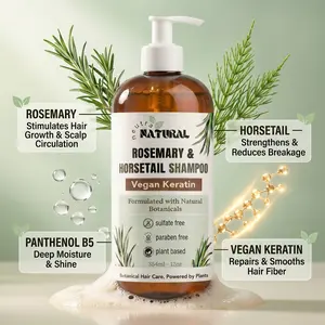 Neutra Natural Rosemary & Horsetail Shampoo – Vegan Keratin Botanical Hair Cleanser, Sulfate Free Plant Based Formula with Essential Oils, Panthenol & Vegan Proteins – 12 oz Cleansing Haircare