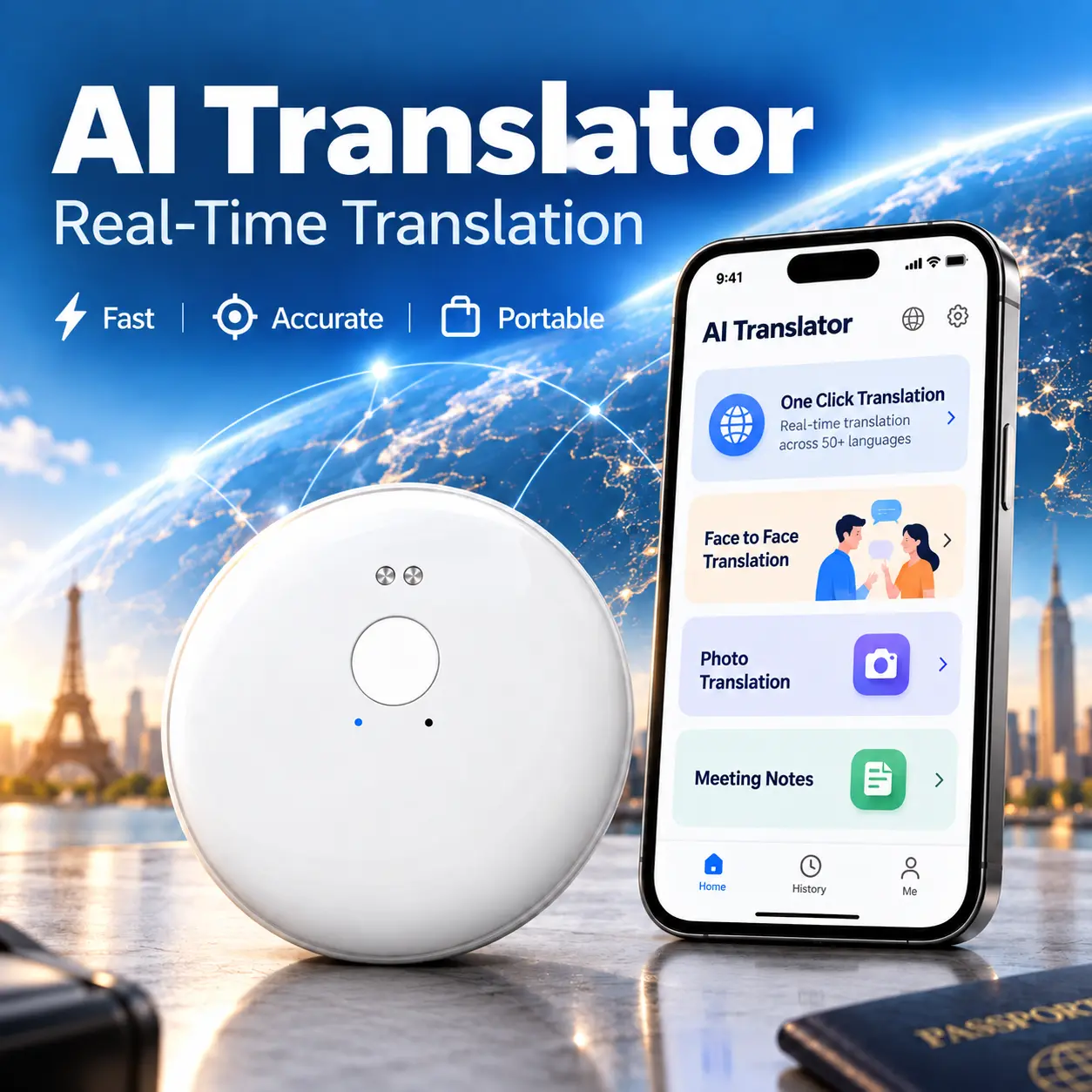 Portable Wireless AI Language Translator Pen Device - Multi-Language Support, English-Spanish Learning Companion, Restaurant Scenario Accent Adaptation, Smart Electronic Tutor for Smartphone Users