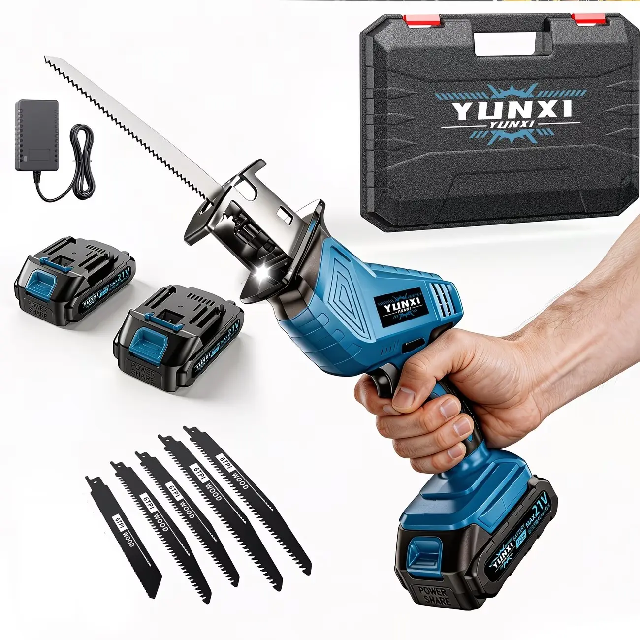YUNXI Brushless Cordless Reciprocating Saw with Blades - Battery Powered Saw, Tool-Free Blade Change, Durable High-Performance Multi-Material Cutting Tool for Wood, Metal, PVC Woodworking Tasks, Durability And Performance