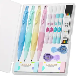 2.0MM Mechanical Pencil with Comfort  Grip, 4 count Cute Mechanical Pencils with 44 count Lead Refills, 2 count Sharpeners/Erasers, Aesthetic School Supplies for  Writing Drawing
