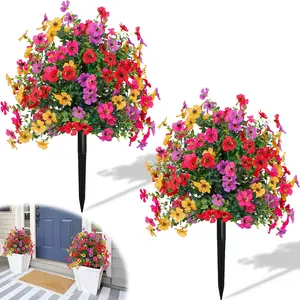 2 Bundles Artificial Violet Rose Bushes, Outdoor UV Resistant Waterproof Artificial Fake Flowers, Decorative Flowers, Garden Porch Patio Decor, Low Maintenance No Watering Needed