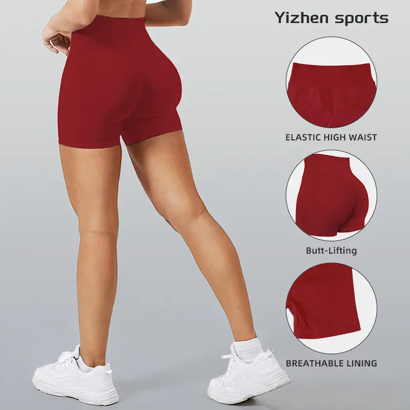 Yizhen Sports High Waist Women's Workout Impact Shorts Butt Lifting Elastic Waist Breathable Lining 4 Way Stretch Slim Fitting Seamless Design for Gym & Yoga outdoorfun
