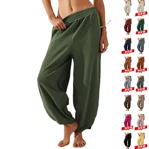 Tanming Bohemian Baggy Hippie Pants for Women - Comfortable Soft Elastic Waist Slacks - Wide Leg Lantern Trousers with Tulip Hem Detail