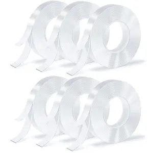 3/6 Pack Clear Double Sided Adhesive Mounting Tape Heavy Duty Removable 9.85FT Strong Picture Hanging Strips Wall Hangers Sticky Tack Gel Putty Glue for Poster Photo Carpet