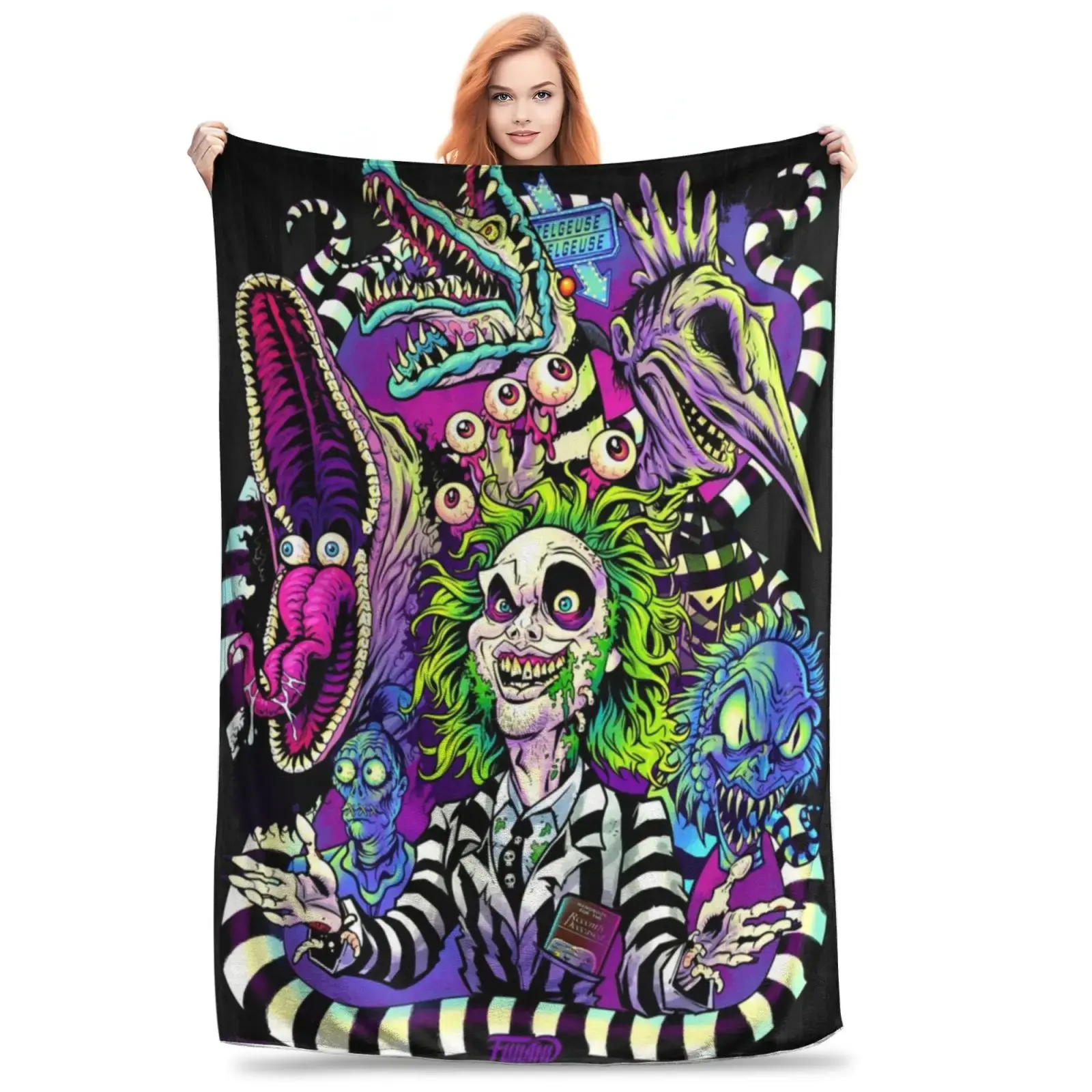 Halloween Horror Blanket Comedy Film Beetlejuice Party Blanket Lightweight Soft Flannel Blanket Suitable For Sofa Beds And Living Rooms Family Halloween Decorations Halloween Blankets Halloween Gifts Christmas Gifts Holiday Party
