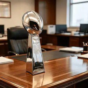 American Football Trophy, Sports Award Model, Fan Memorial Gift, Silver Color Super Bowl Replica, Desktop Office Decor, Business Gift