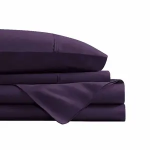 Swift Home 3PC Solid Microfiber Sheet Set with Smart Side Storage Pockets - Eggplant Twin - Bedding Essentials