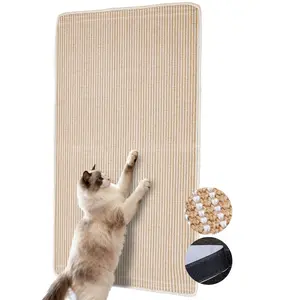 Petinstinct Cat Scratcher Mat, 39.3"x 23.6" Natural Sisal Cat Scratch Mat with Velcro Tape, Scratching Rug Pad for Indoor Cats, Furniture Protector, Floor Carpet, Wall Pad, L, Beige