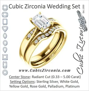CZ Wedding Set, featuring The Ximena engagement ring (Customizable Cathedral-Set Radiant Cut 7-stone Design)