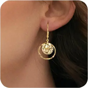 Silver Plating Disc Dangle Earrings for Women, Gold & Silver Hammered Leverback Earrings, Hypoallergenic Jewelry Gift