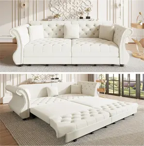 97.6'' King Size Sleeper Sofa Bed, 2-in-1 Convertible Pull Out Sleeper Couch, Sofa bed for bedroom,Oversized Velvet Flower Button Tufted 4-Seat Sofa for Living Room Apartment,For Apartment,Office,living room furniture