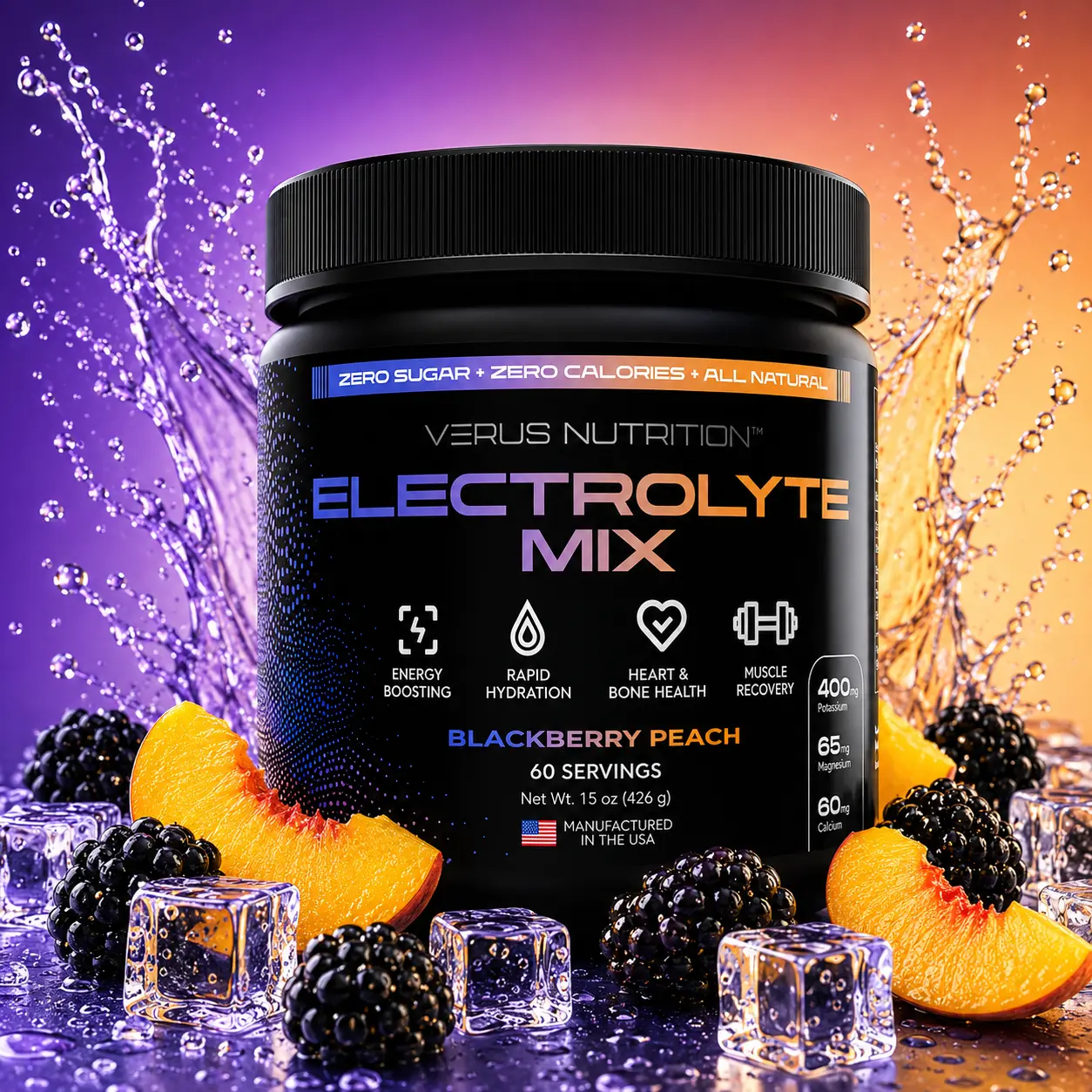 Electrolyte Powder - Blackberry Peach - 60 Servings, 0 Calorie, Sugar Free, Natural Mineral Hydrating Ingredient Mix for Keto & Vegan