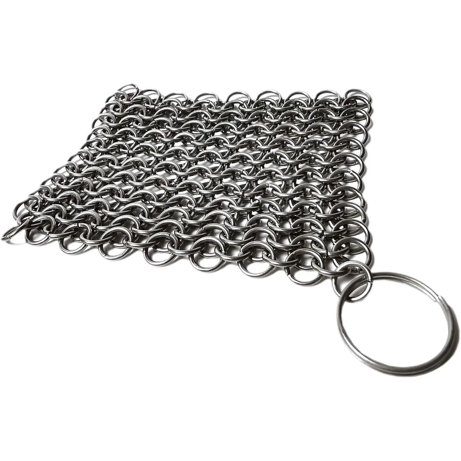 Cast Iron Scrubber 316 Stainless Steel Skillet Cleaner 3.9"x3.9" Chainmail Scrubber Chain Mail Scrub with Hanging Ring for Cast Iron Pre-Seasoned Pans, BBQ Grills Cookware Utensils Cleaning