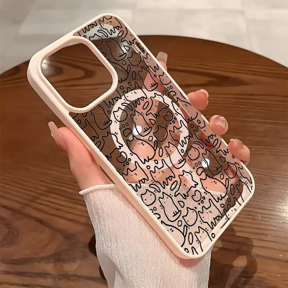 Premium Magnetic Phone Cases for iPhone11/12/13/14/15/16//17/Air/promax/Plus Doodle cute kitty cats y2k cased MagSafe Ready, Anti-Fall, Springtok and Ultra-Thin Design | Perfect for Everyday Use Screen Protector Resistance Shockproof Smartphone