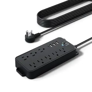 12-in-1 Modern Power Strip: 8 AC Outlets + 4 USB (3A+1C), Flat Plug, Cable, Surge Protector - Home/Office/Travel outdoorfun
