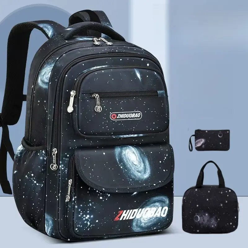 Starry Sky 3-Piece School Bag Set, Spine Protection Lightweight Large Capacity Backpack