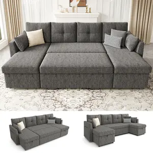 【3 Packages】 Oversized Sleeper Sofa Couch, 106 inch 2 in 1 Pullout Couch Bed with Double Storage Chaise, Sectional Sleeper Sofa Bed with Side Pocket for Living Room