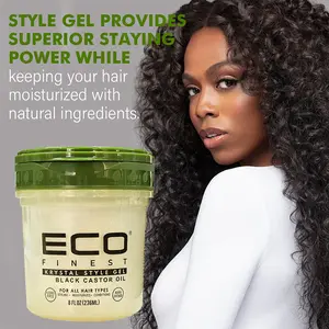 ECO Finest Black Castor Oil Styling Gel - 8 oz - Adds Shine & Tames Split Ends - Moisture-Rich & Alcohol-Free - Max Hold & Lightweight - Ideal for All Hair Types - Salon-Quality Finish - Haircare, Clear