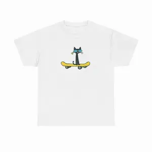 [100% Cotton]  Pete The Cat On Skateboard T-Shirt, Funny Meme Shirt, Cartoon Character Shirt, Simple Style Golf Gift T-Shirt For Men And Women