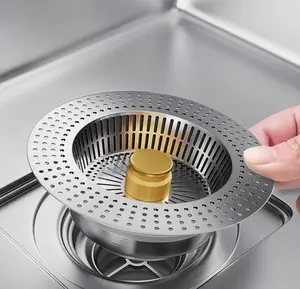 Upgraded 3 in 1 Kitchen Sink Drain Strainer -Stainless Steel Sink Stopper, Anti-Clogging SinkFood Catcher Basket, Fast Drainage Odor FilterSink Plug for US Standard 3 1/2 inch Drain