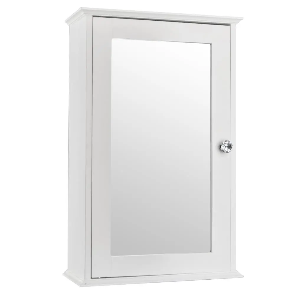 White Single-Door MDF Cupboard, Bathroom Wall-Mounted Mirror Cabinet with Storage Shelf, Durable Indoor Vanity Unit for Bathroom & Bedroom