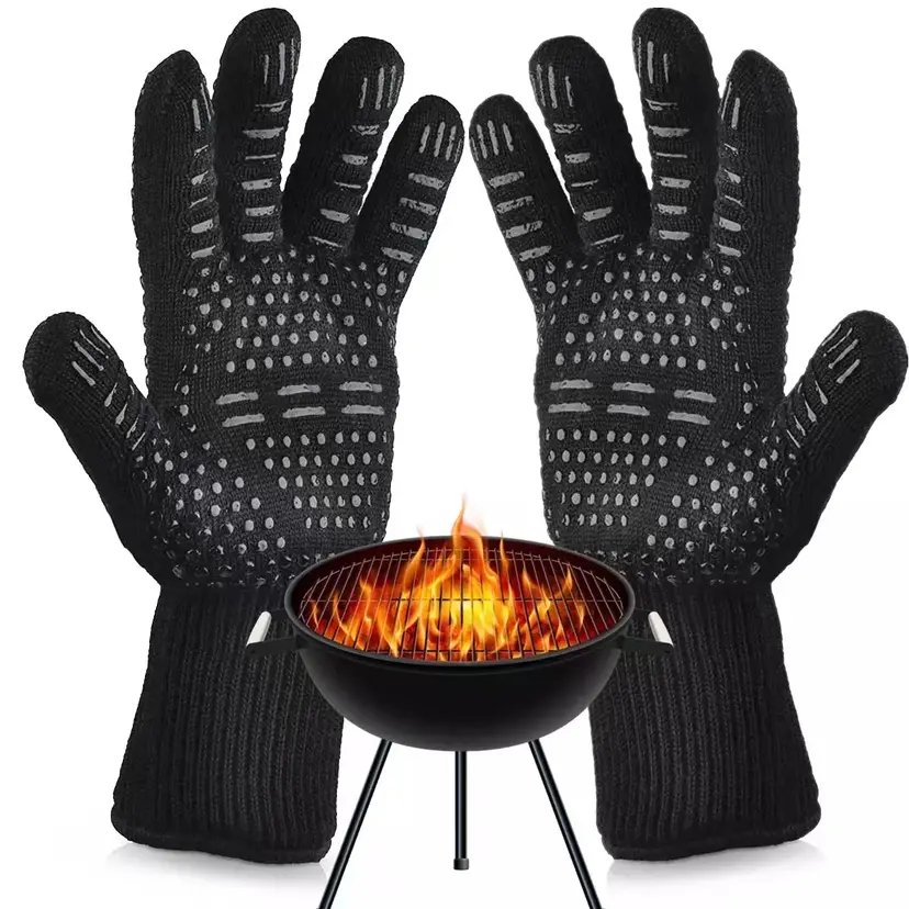 Heat Resistant Hot Oven Gloves Bakeware 932°f, Xl Size Cut-Resistant Silicone Grilling Gloves, Non-Slip Kitchen Cooking Gloves for Men