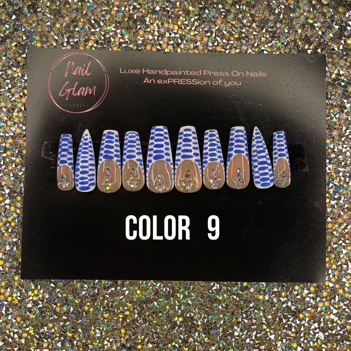 Glow in the Dark Croc French Press on Nails with Rhinestone