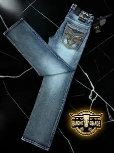 Ace- P1400 M. Blue  Men's Western Cowboy Jeans Straight Fit Boot Cut / Pantalon Vaquero  para Hombre Diseno Moderno corte para Bota